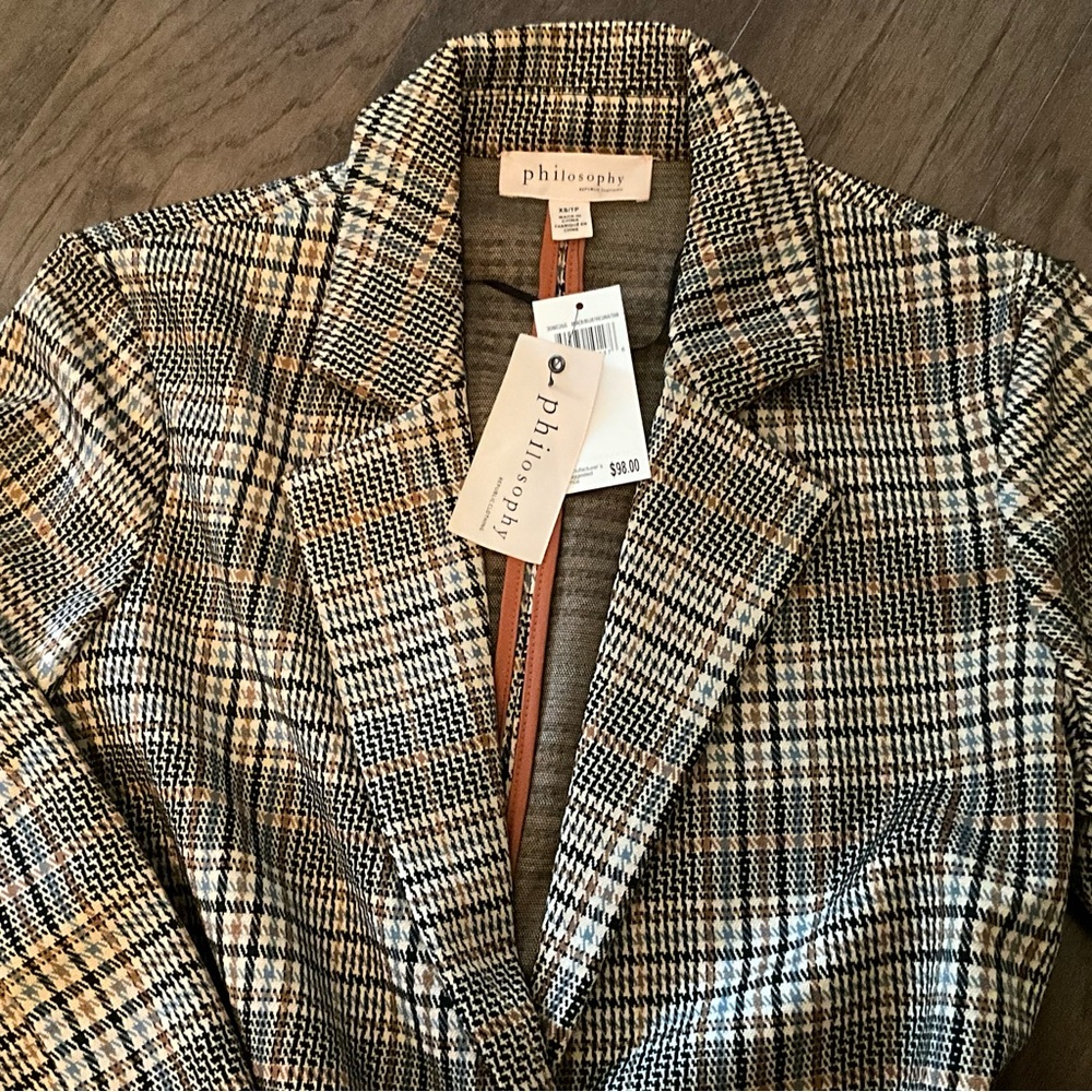 NWT Philosophy Houndstooth Duster Jacket - size XS Plaid - Picture 13 of 14